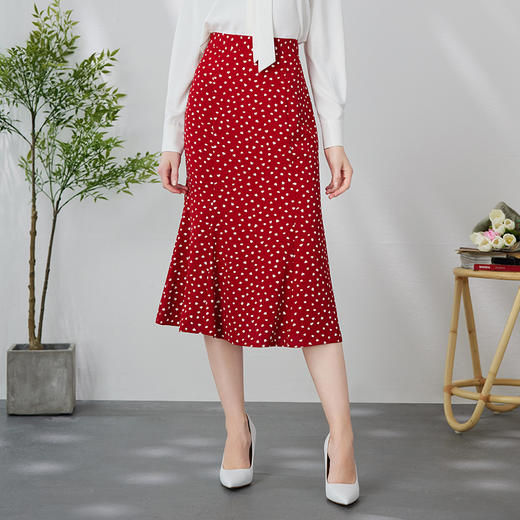 EITIE爱特爱步步生花鱼尾包臀复古高腰碎花红色过膝半身裙24新款A2406303 商品图1