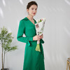 EEITIE爱特爱气质V领收腰系带缎面垂坠通勤显瘦绿色连衣裙24春新款A2407319 商品缩略图1