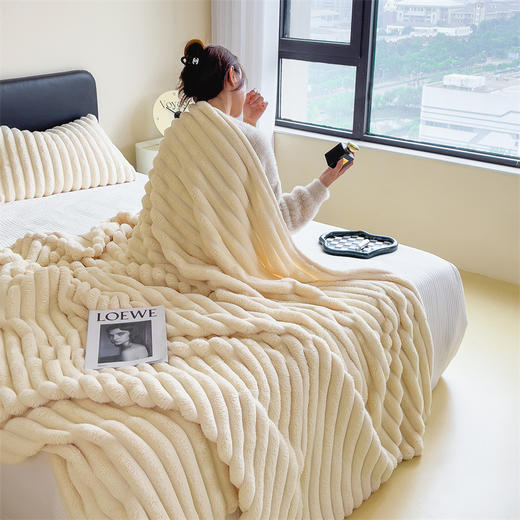 轻奢兔毛绒毛毯沙发毯休闲毯子秋冬卧室加厚保暖盖毯空调毯午睡 商品图7
