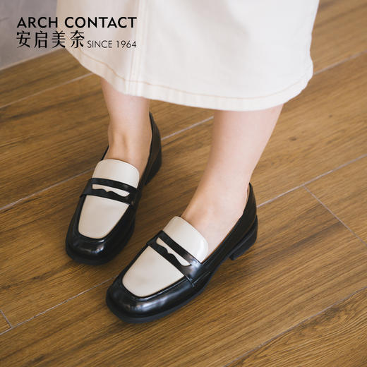 ARCHCONTACT安启美奈英伦风法式拼色圆头中跟乐福鞋52834 商品图1