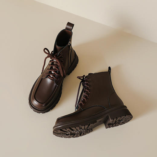 现货爆款秋冬系带马丁靴平跟平跟英伦圆头短靴女34-39码小单定制 商品图1