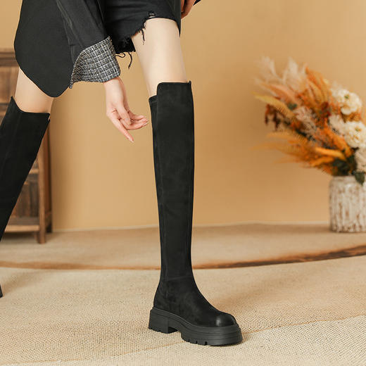 擦色复古过膝长筒靴小个子2023秋冬新款厚底瘦瘦靴弹力长靴女 商品图7