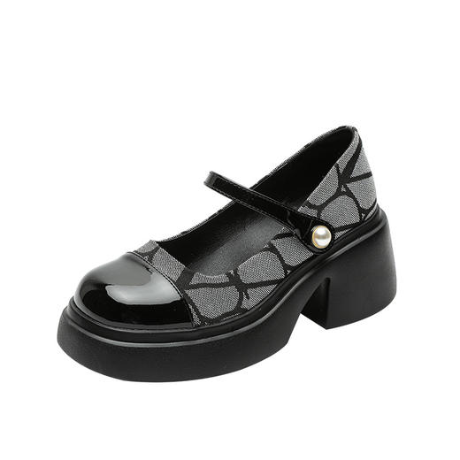 时光流动设计师款高跟玛丽珍女鞋2025春季新款小香风粗跟厚底单鞋 商品图4