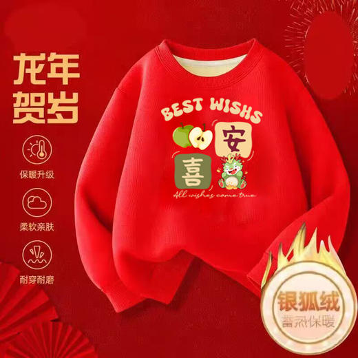 【过年了！！！儿童贺岁服29.9/件】龙年大吉新年行大运30色一体绒保暖卫衣100-150码 商品图5