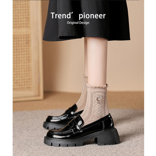 2023年新款百搭英伦风春季圆头单鞋真皮厚底小皮鞋女生乐福鞋子 商品图0