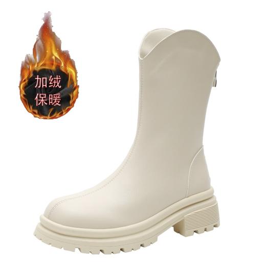 V口显直2023年新款短靴女圆头复古粗跟短筒瘦瘦靴马丁靴子女单靴 商品图10