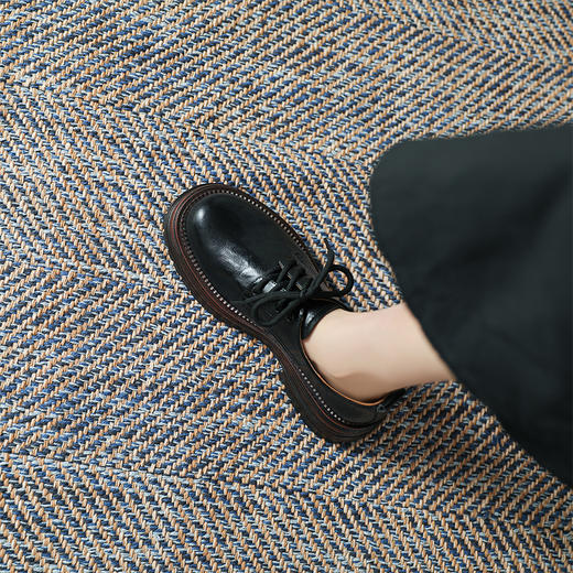 小皮鞋女2025春款系带复古英伦风圆头粗跟单鞋高级感擦色乐福鞋 商品图5