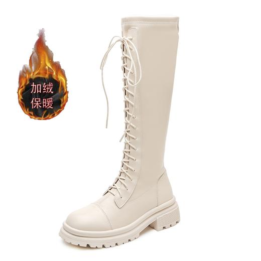 马丁靴长靴女2022秋冬季复古英伦风高筒系带加绒圆头不过膝骑士靴 商品图10