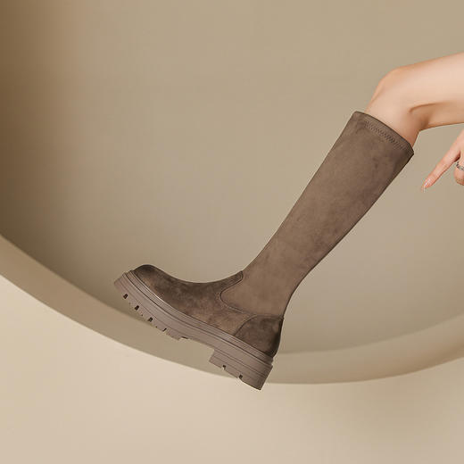 擦色短靴女小个子秋冬新款英伦风绒面过膝长靴子厚底弹力瘦瘦靴女 商品图10