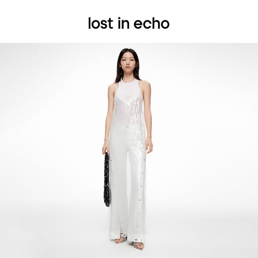 lost in echo2024春季新款设计师品牌透视V领珠片直筒吊带长裙 商品图2