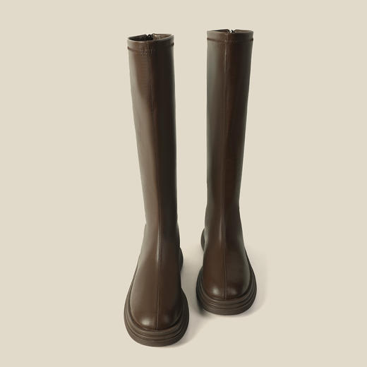 长靴2022年新款秋冬奶茶色女长筒靴弹力复古英伦风厚底高筒骑士靴 商品图6