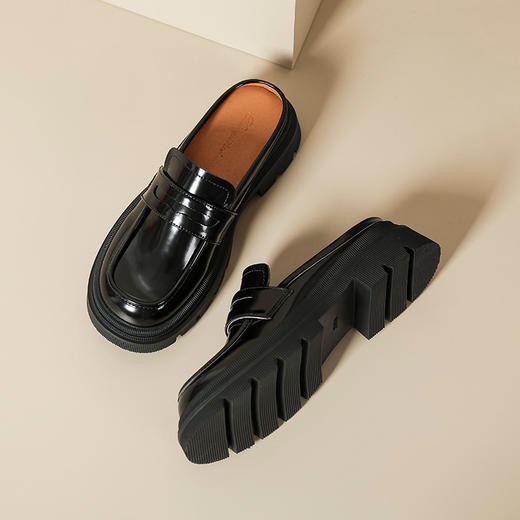 小皮鞋女一脚蹬懒人乐福鞋春新款2023年厚底包头半拖鞋外穿凉拖鞋 商品图1