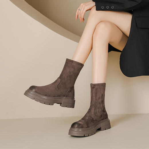 擦色短靴女小个子秋冬新款英伦风绒面过膝长靴子厚底弹力瘦瘦靴女 商品图6