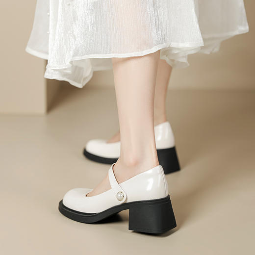 玛丽珍女鞋2023年春新款复古圆头浅口粗跟小皮鞋法式高跟单鞋女 商品图2