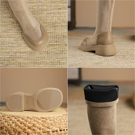 长靴女秋冬新款长筒靴子厚底弹力骑士靴复古丝绒粗跟高靴瘦瘦靴女 商品图1