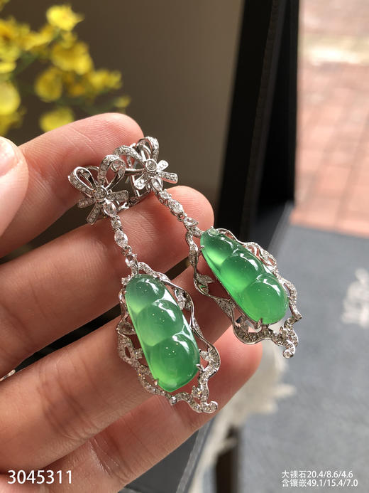 近玻璃种艳绿福豆耳坠【3045311】具体价格微信咨询 商品图5