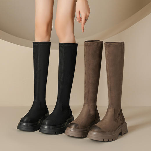 西部牛仔●复古过膝长筒靴小个子2023秋冬款厚底弹力瘦瘦靴长靴女 商品图0