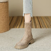丝滑绒面短靴女2023秋冬款复古圆头短筒靴子英伦风粗跟女生瘦瘦靴 商品缩略图6