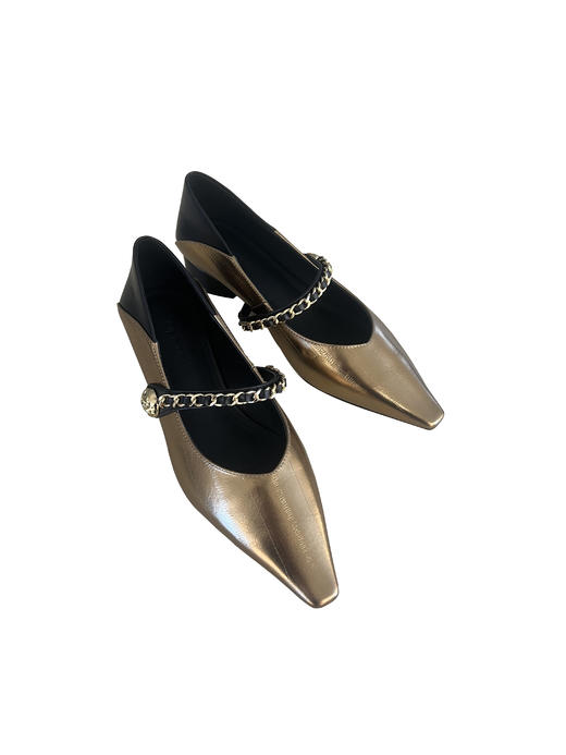 SAFICOO 真皮平底 金属链条 方头浅口 漆皮玛丽珍单鞋 商品图3