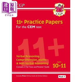 预售 【中商原版】英国CGP 11+ CEM Practice Papers: Ages 10-11 - Pack 1 (with Parents Guide & Online Edition)