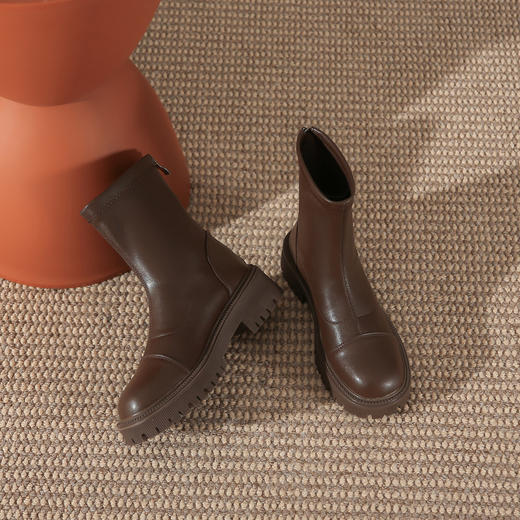 马丁靴短靴子女2022秋冬新款英伦风粗跟厚底瘦瘦靴圆头短筒女靴子 商品图2