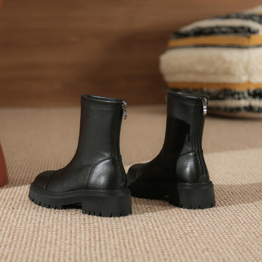 马丁靴短靴子女2022秋冬新款英伦风粗跟厚底瘦瘦靴圆头短筒女靴子 商品图3