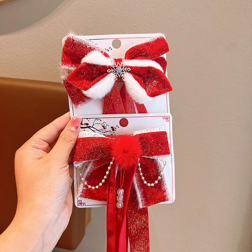 【儿童新年蝴蝶结发饰】公主小女孩发夹宝宝可爱女童过年红色发卡头饰 商品图3