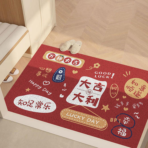 年终大促【室内室外都可用，经得住考验！】新中式家用丝圈地垫，入户门刮泥蹭土脚垫，喜庆易打理可裁剪玄关门垫-QQ 商品图14