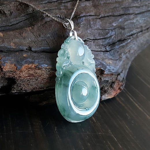 【天然正品】AU750白金 镶天然冰种飘蓝花福贝造型翡翠 吉祥如意 福气满满 吊坠项链280922NJT02 商品图4