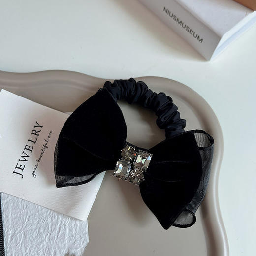 【时尚小香风发圈】高端灰色钻蝴蝶结丝绒发圈女头绳小香风扎头发发绳头饰发饰皮筋 商品图7