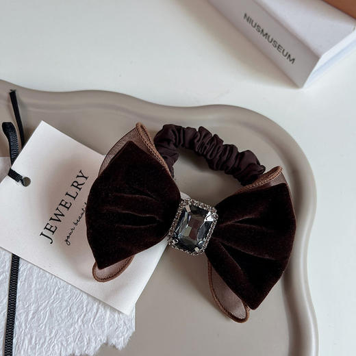 【时尚小香风发圈】高端灰色钻蝴蝶结丝绒发圈女头绳小香风扎头发发绳头饰发饰皮筋 商品图10