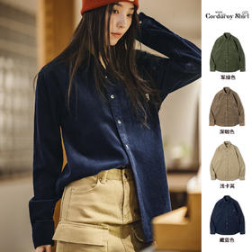 马登女装复古灯芯绒衬衫宽松内搭休闲翻领长袖衬衣女秋冬款上衣