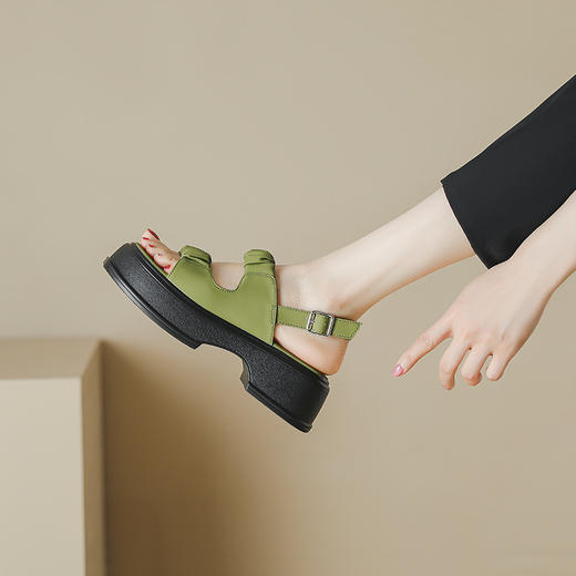 【芥末绿显白】厚底凉鞋女2023年新款夏季罗马鞋松糕底凉沙滩鞋子 商品图0