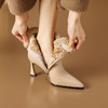 优雅个性，尖头真皮拼接真毛内里高跟短靴SJS-D817-948 商品缩略图1