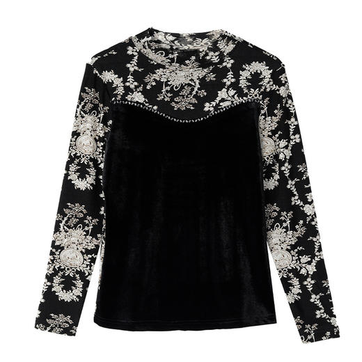 KQL-B38N3671现货半高领丝绒拼接加绒打底衫长袖女士上衣修身显瘦时尚百搭小衫 商品图4