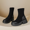 丝滑绒面马丁靴短靴女2023秋冬新款粗跟弹力靴7cm高跟显瘦靴子女 商品缩略图2