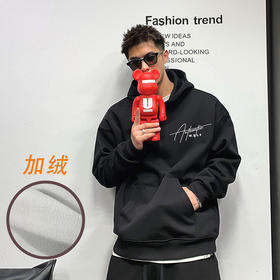 徐太浪日系刺绣连帽卫衣男秋冬潮牌美式休闲运动黑色帽衫外套