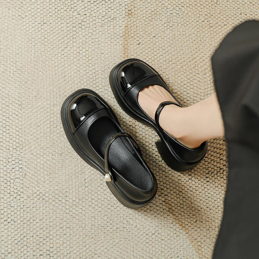 复古小香风粗跟玛丽珍鞋女春季新款厚底松糕底日系单鞋百搭小皮鞋 商品图3