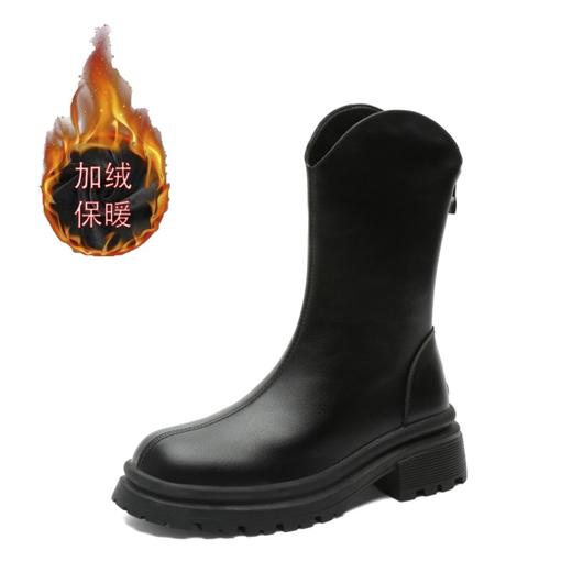 V口显直2023年新款短靴女圆头复古粗跟短筒瘦瘦靴马丁靴子女单靴 商品图8