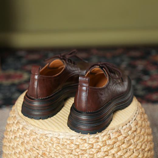 小皮鞋女2025春款系带复古英伦风圆头粗跟单鞋高级感擦色乐福鞋 商品图2