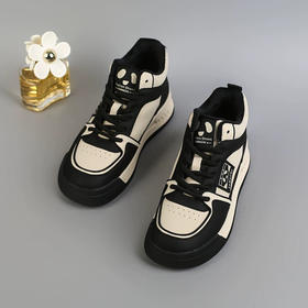 康珊高帮女鞋冬季加绒保暖厚底真皮青年黑白熊猫鞋女款休闲鞋