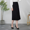 EITIE爱特爱新中式盘扣印花暗纹高腰直筒过膝黑色半身裙24春新款A2406315 商品缩略图2