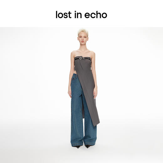 lost in echo2024春季新款设计师品牌不对称修身长开衩抹胸上衣 商品图2