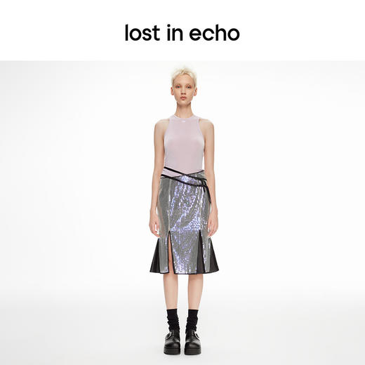 lost in echo2024春季新款设计师品牌亮片双扣带鱼尾半裙喇叭型女 商品图3