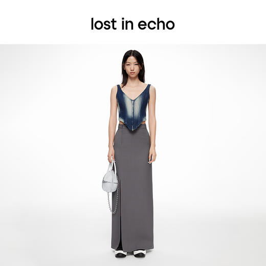 lost in echo2024春季新款设计师品牌不对称门襟直筒长款西装半裙 商品图4