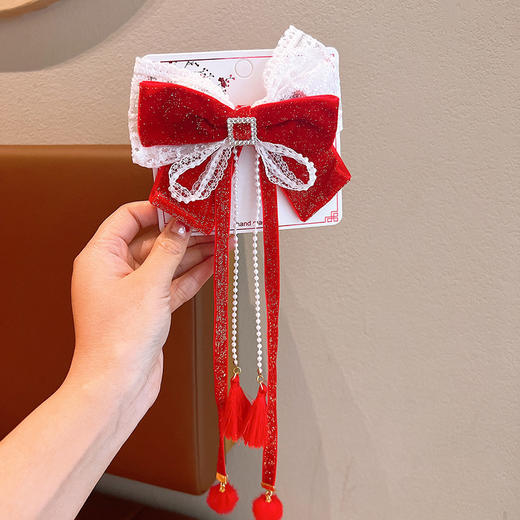 【儿童新年蝴蝶结发饰】公主小女孩发夹宝宝可爱女童过年红色发卡头饰 商品图6