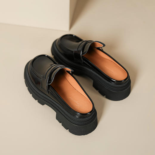 2023春夏爆款厚底半拖复古英伦风小皮鞋女休闲外穿一脚蹬凉拖鞋 商品图1