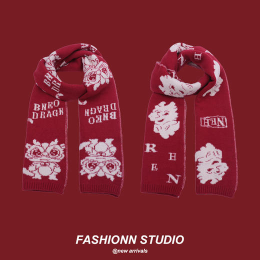 冬季休闲 红色护颈围脖【新年防寒保暖 舒适透气个性 生肖龙围巾】新年拜年围巾 商品图0