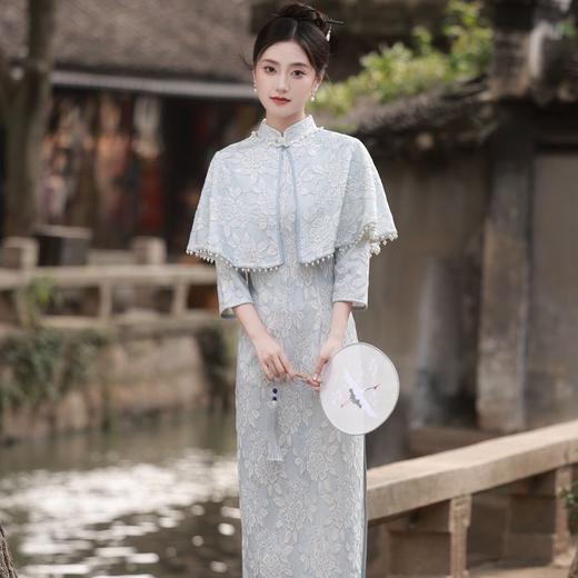 新款秋冬款蕾丝披肩小个子年轻款高端气质旗袍两件套带披肩YG-2294 商品图2