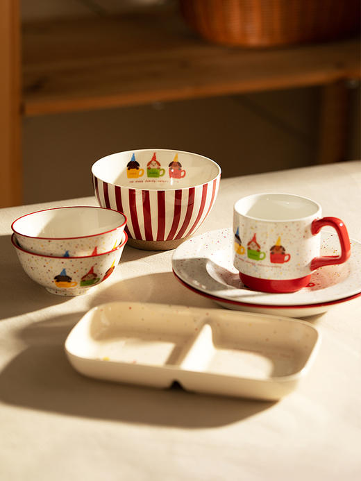 摩登主妇芝麻点可爱陶瓷碗盘子家用卡通餐具饭碗面汤碗盘分格餐盘 商品图4